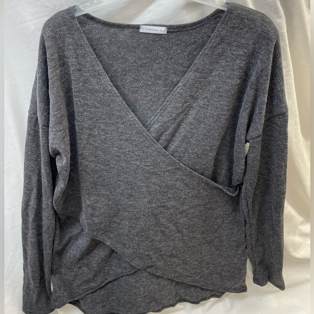 JJ Perfection Gray Wrap Sweater top ladies sz 3x